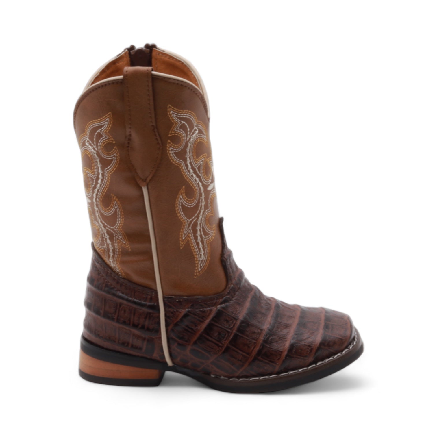 Logan Kids Brown Crocodile Print Leather Boots