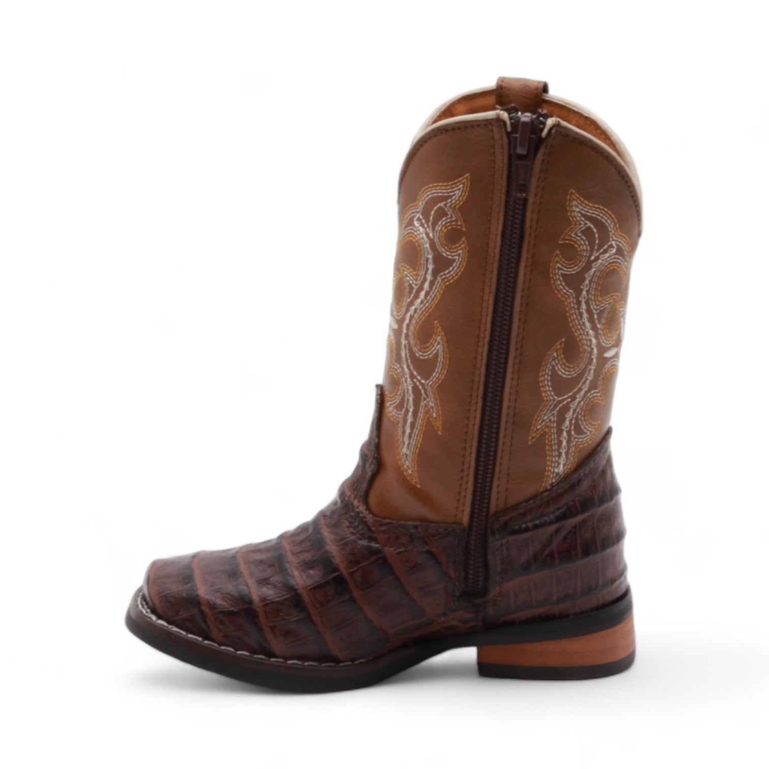 Logan Kids Brown Crocodile Print Leather Boots