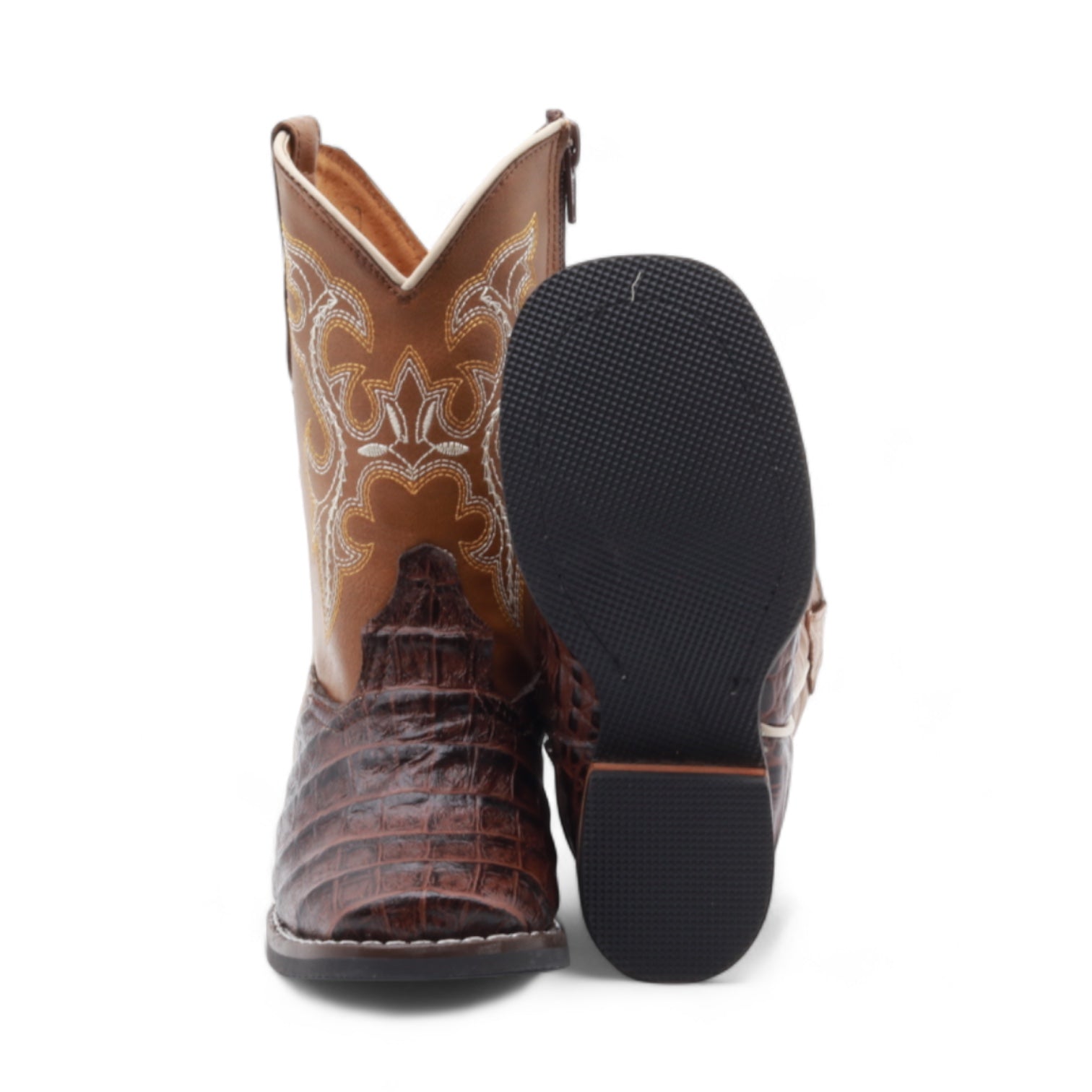 Logan Kids Brown Crocodile Print Leather Boots