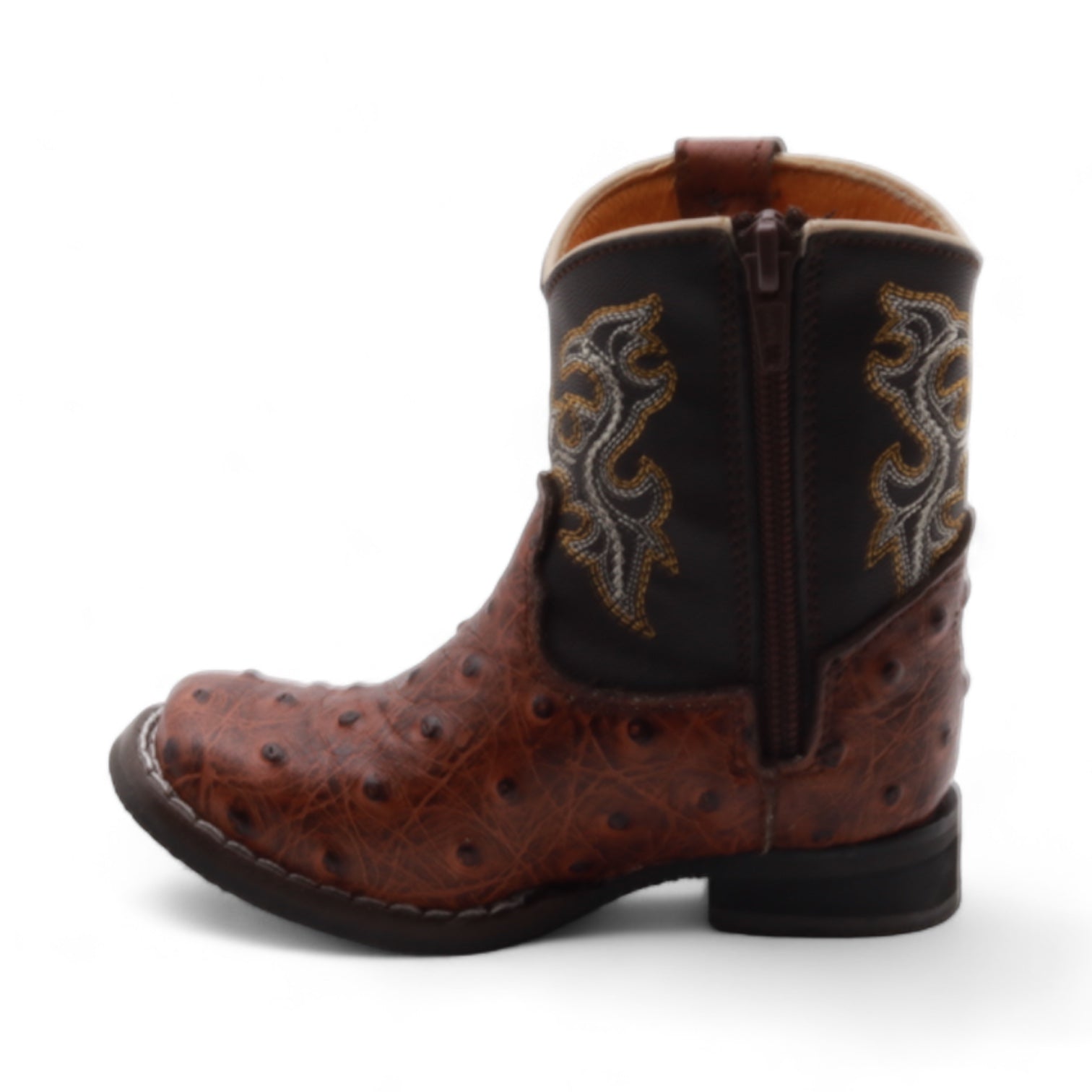 Cedric Kids Shedron Ostrich Print Leather Boots