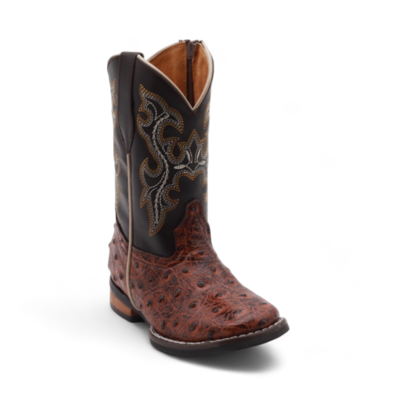 Cedric Kids Shedron Ostrich Print Leather Boots