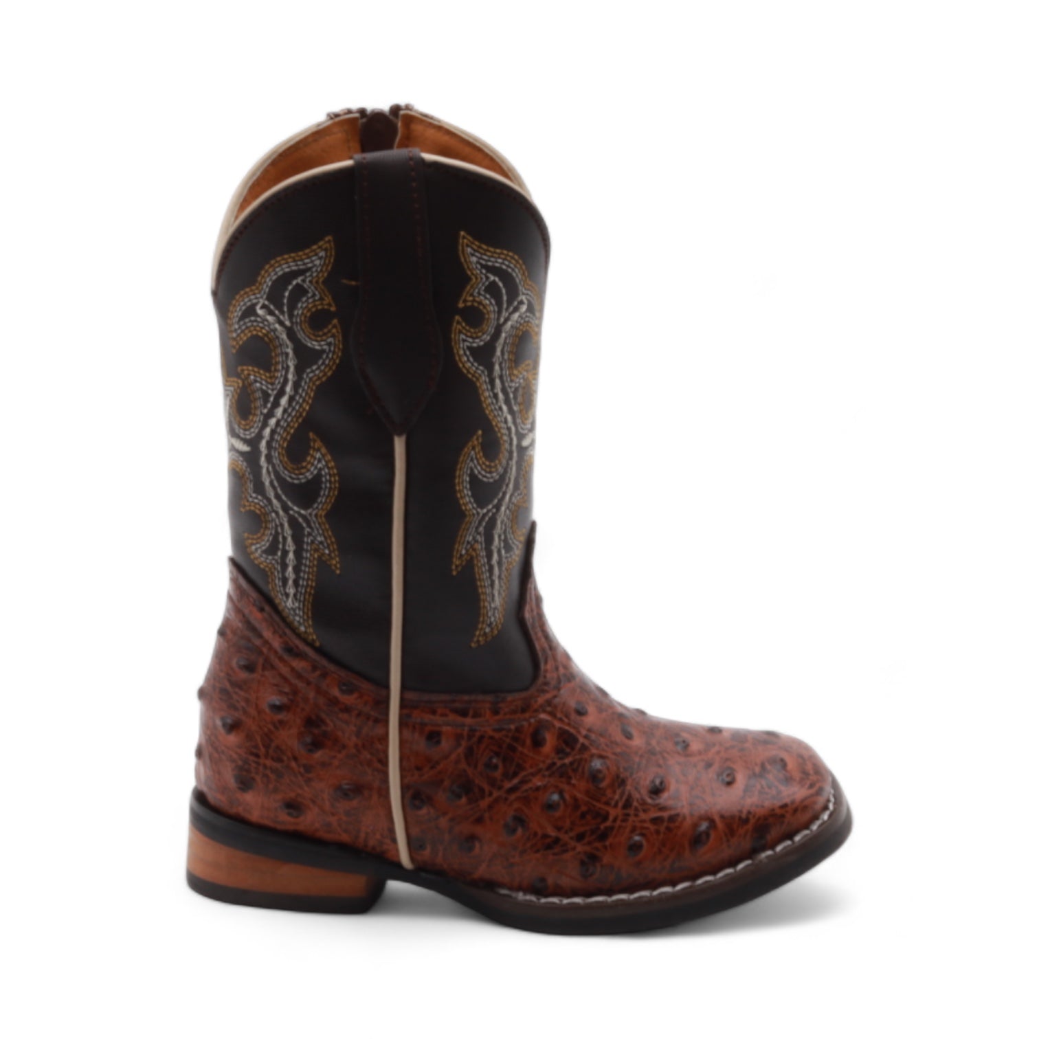 Cedric Kids Shedron Ostrich Print Leather Boots