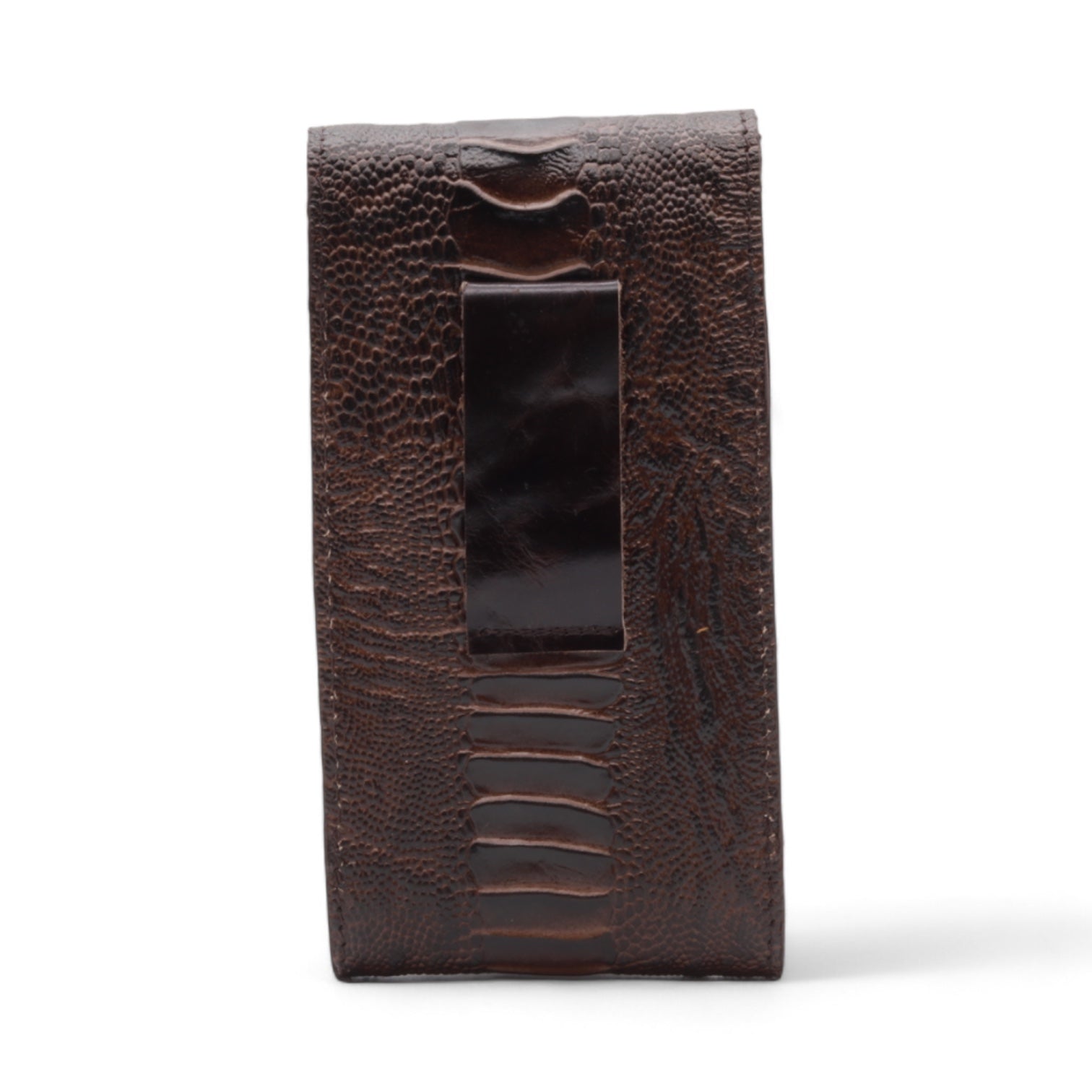 Oregon Brown Ostrich Leg Print Leather Phone Case