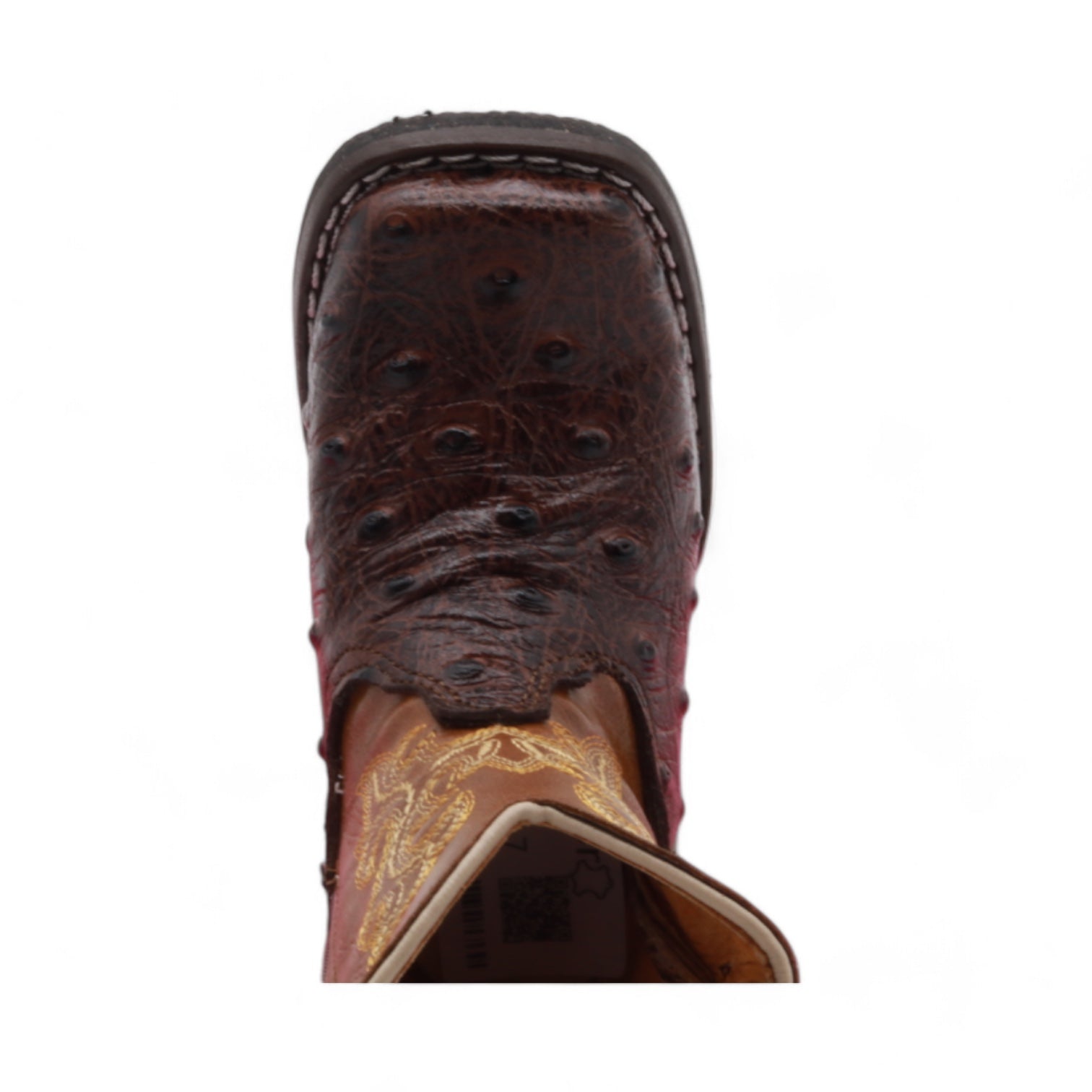 Cedric Kids Brown Ostrich Print Leather Boots