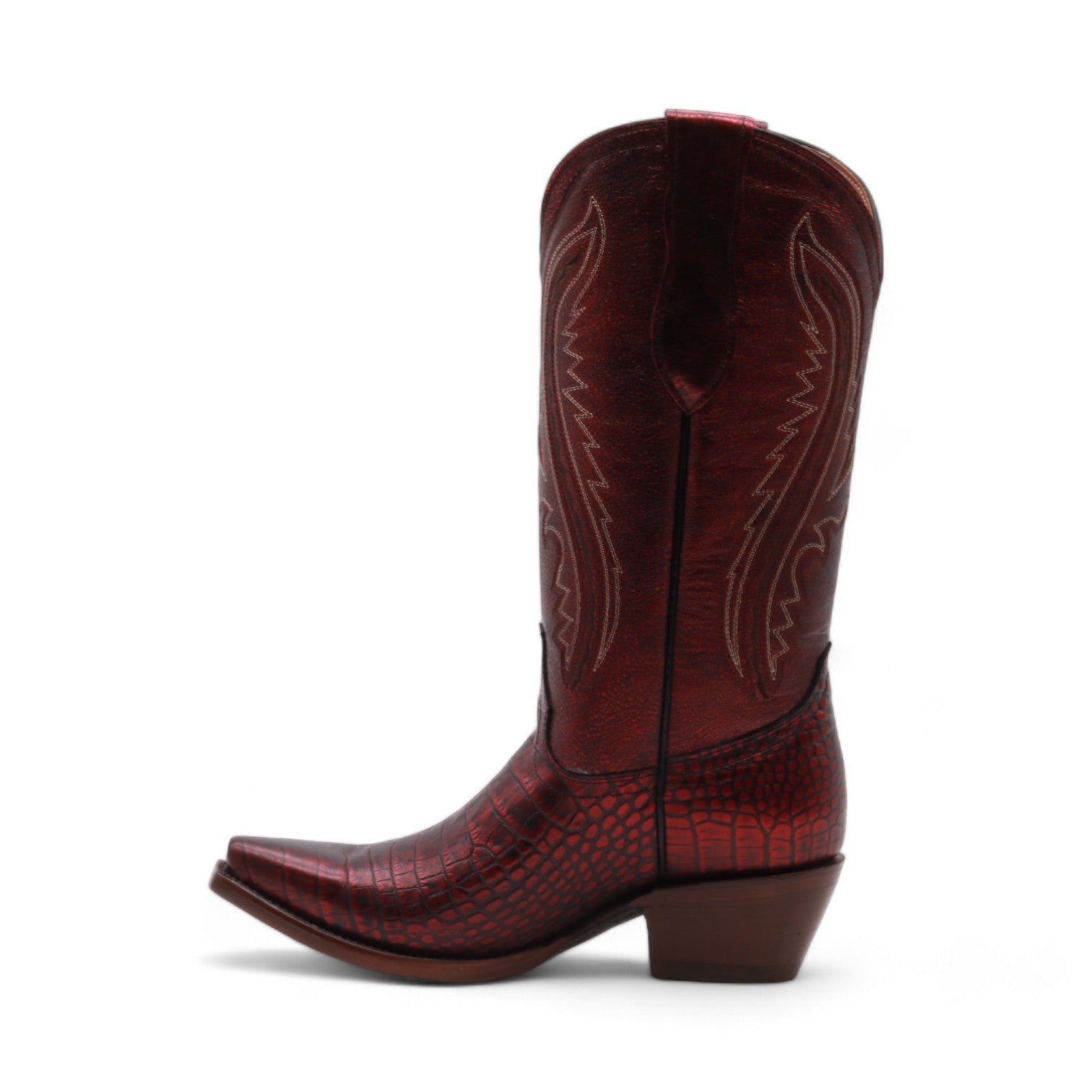 Neliah Women's Red Crocodile Print Leather Boots