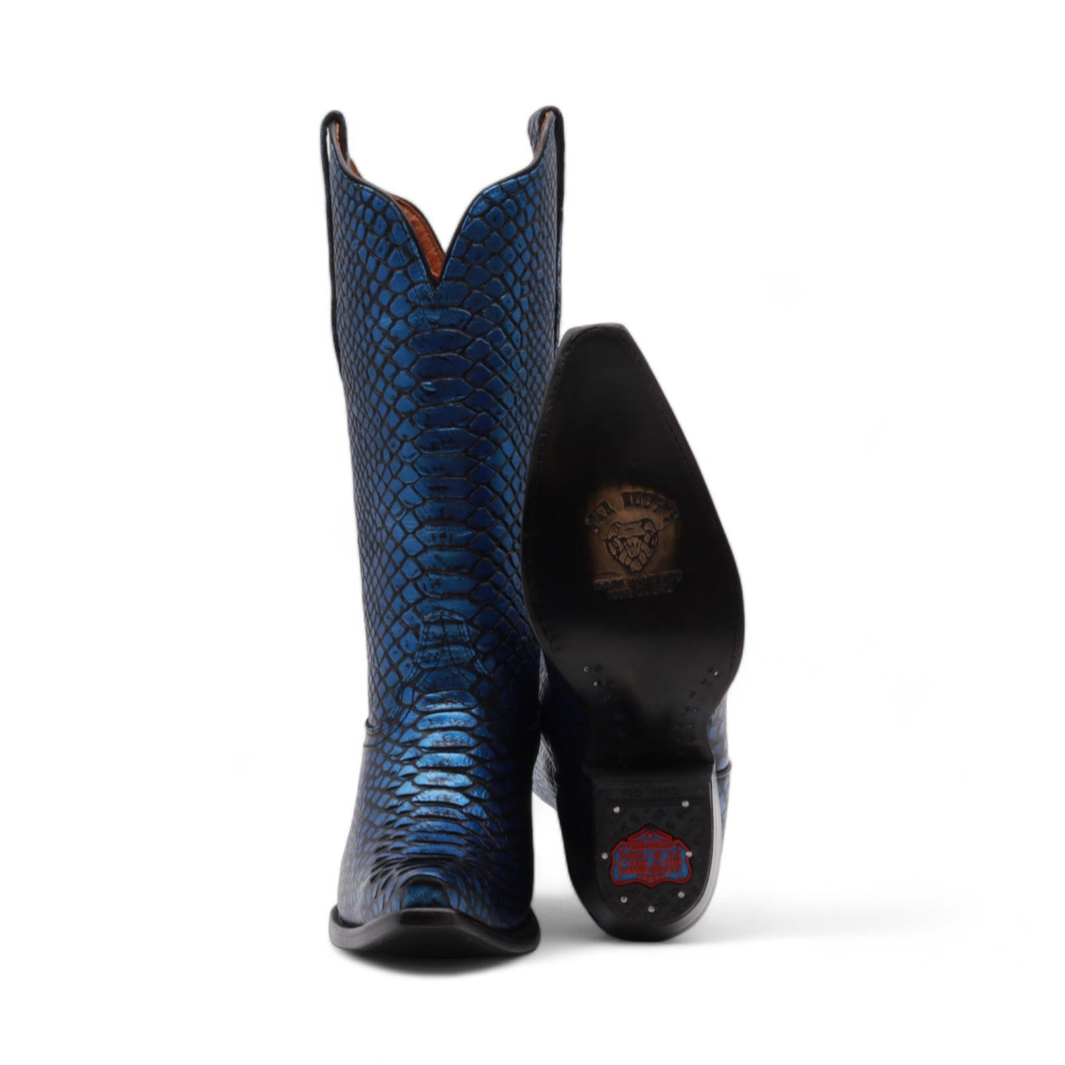 Kesha Women's Blue Snake Print Leather Boots