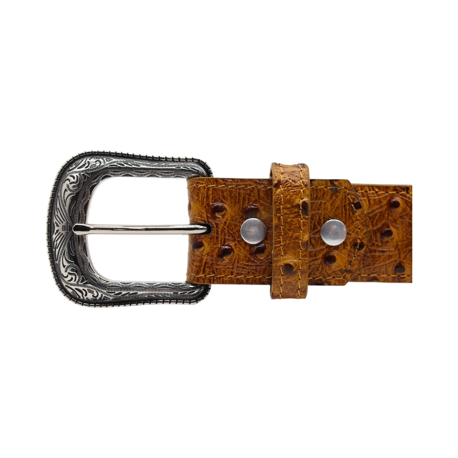 Vermont Camel Ostrich Print Leather Belt