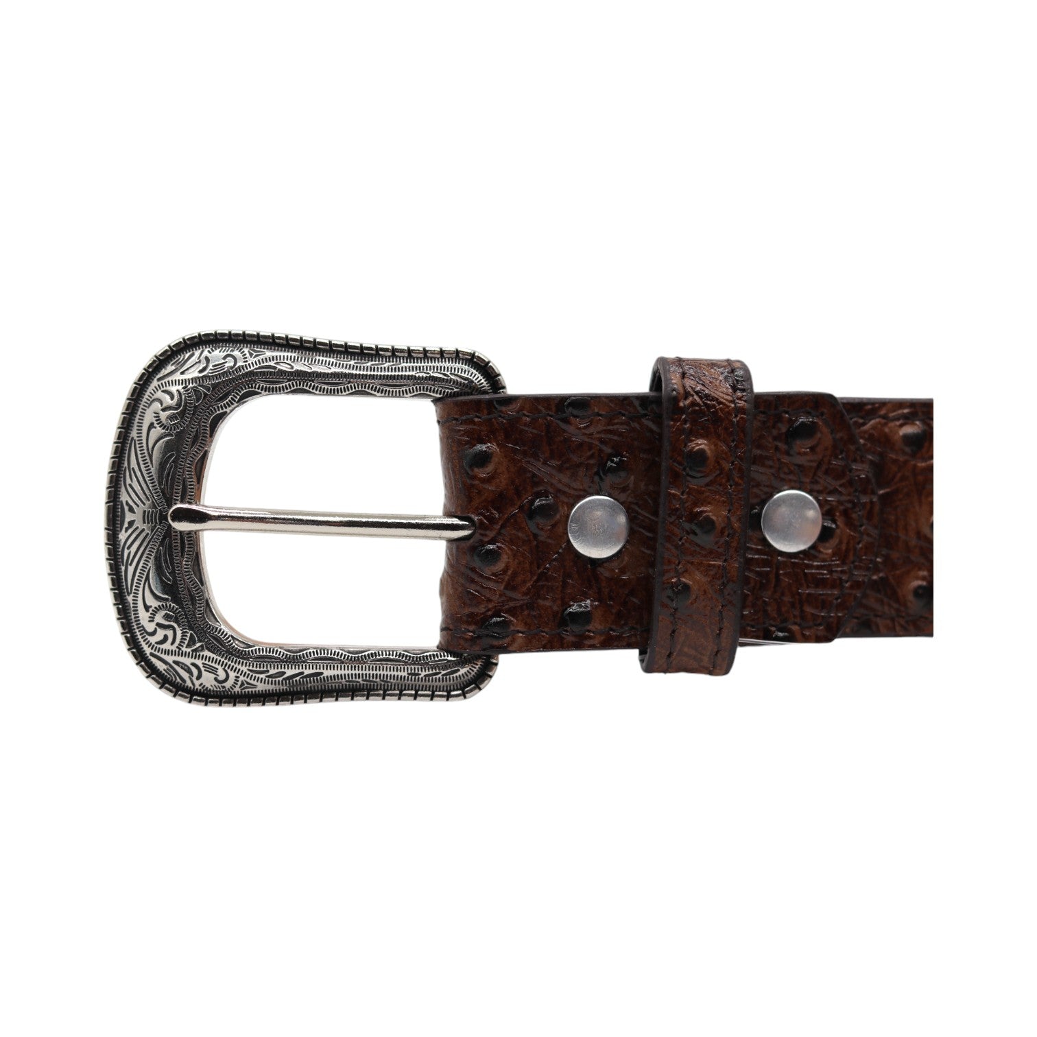 Vermont Brown Ostrich Print Leather Belt